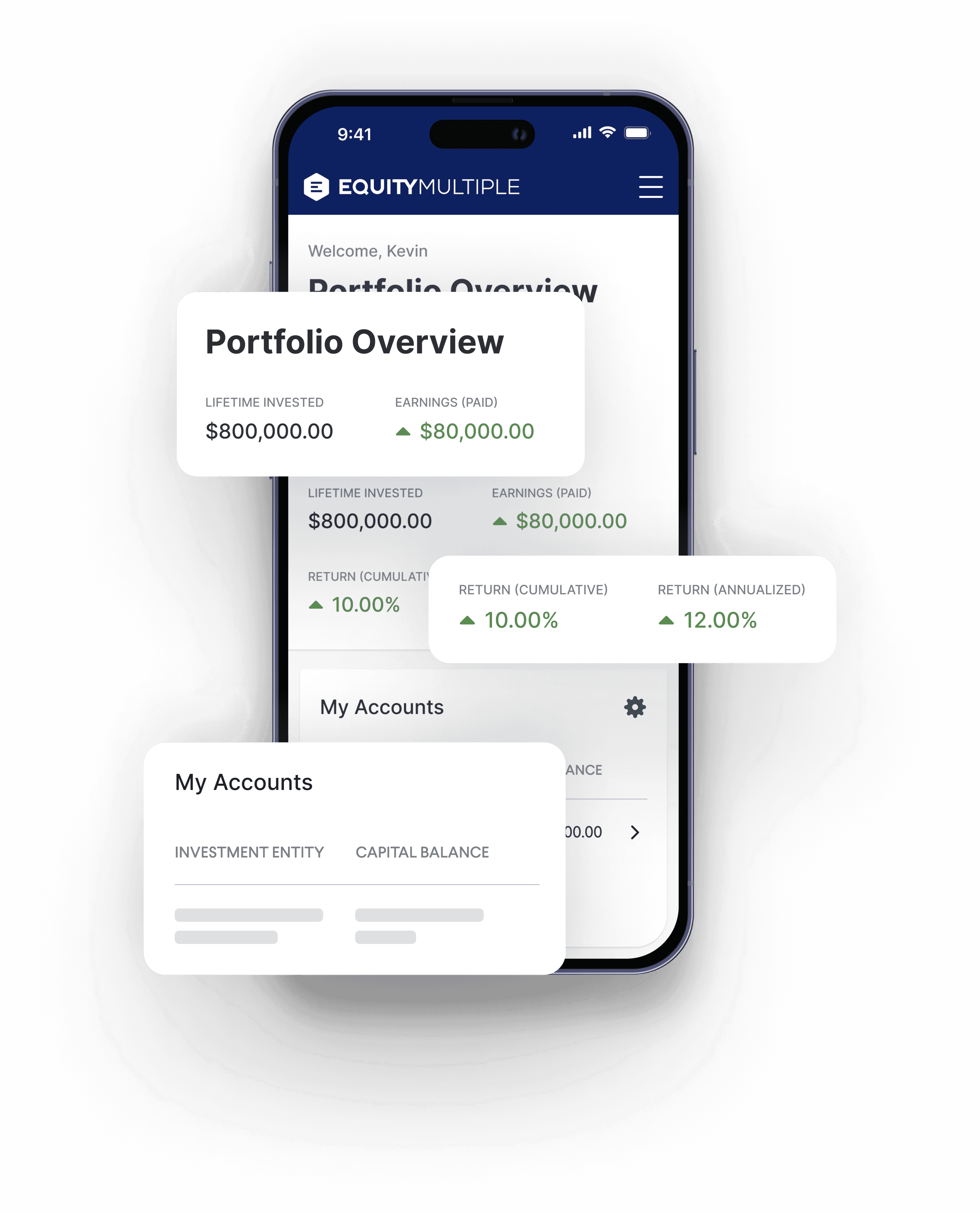Phone with portfolio overview descriptions